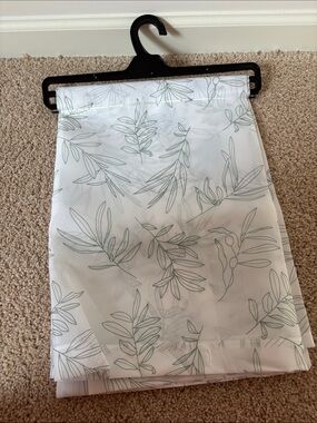 Sheer White Shower Curtain Panel with Sage Leaf Print